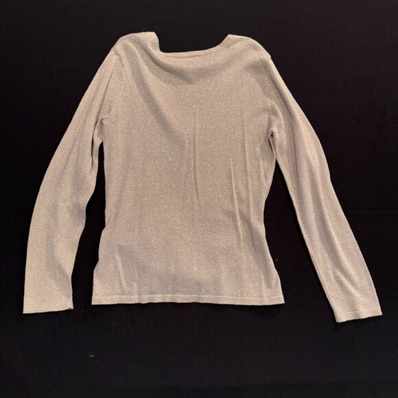 Nine & Co Silver Sparkle Long Sleeve Jeweled Belt V-Neck Sweater Womens Medium - Picture 5 of 5